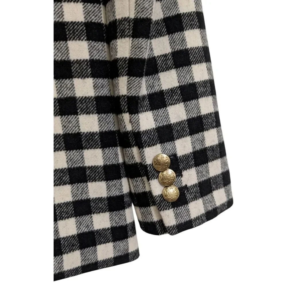 J. Crew Wool-blend one-button blazer Buffalo Check Style BB394 Sz 00 Ivory Black